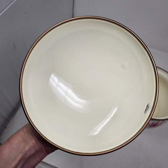 Normandy Taiwan Vintage Lily Floral Enamelware Soup Tureen Pot With Lid & Brass - Picture 4 of 10